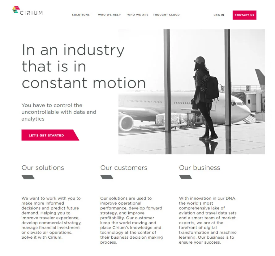 An image showing the home page of Cirium's original website