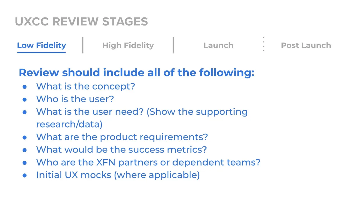 A description of the questions asked during a low-fidelity design review